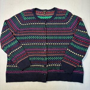 Talbots Vintage Sequin Rainbow Fair Isle Cardigan Sweater Button Up 2x Petite